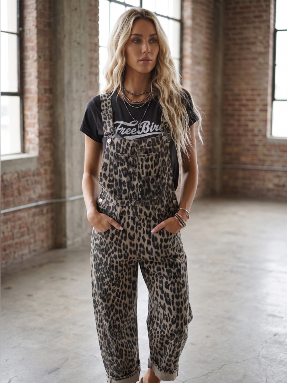 NWT Eesome Leopard Animal Print Barrel Overalls Jumper Jumpsuit